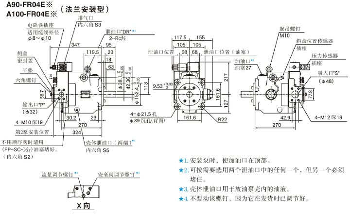 A90-FR04,A100-FR04<a href='http://www.4lymu.cn' target='_blank'><u>油研柱塞泵</u></a>安装尺寸